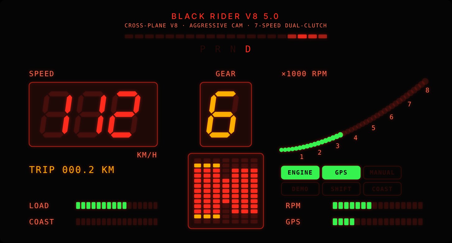 The Black Rider LED dashboard.