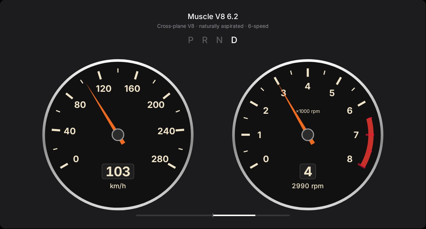 The Muscle V8's round retro dials.